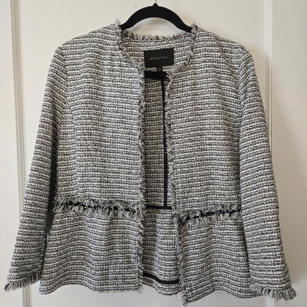 Banana Republic Black/White Patterned Dress Jacket - Size MP